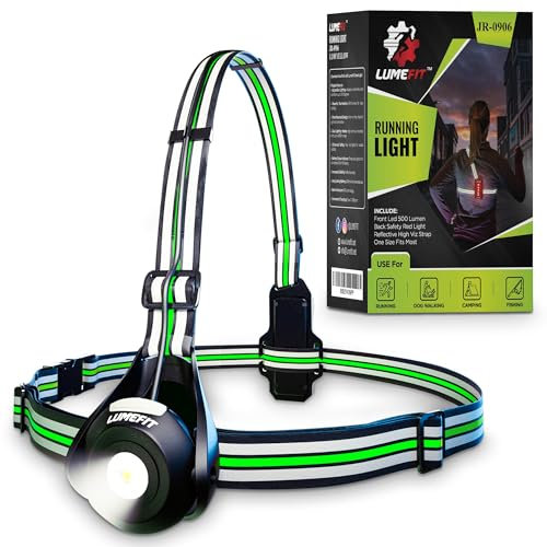 LUMEFIT Lauflicht mit Reflektoren, ideal zum Joggen und Laufen, mit 800 Lumen FrontTaschenlampe, 120° verstellbar, Laufgürtel mit rundum-Reflektoren, rotes Rücklicht, mit Akku (Gelb - JR-0906)