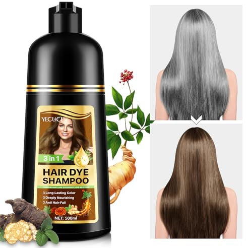 Hair Dye Shampoo 3 IN 1, 500ML Haarfärbeshampoo Haarfärbung für Graue Haare, Haarfarben Farbshampoo, Instant Hair Shampoo für Männer Frauen (Dunkler Kaffee)