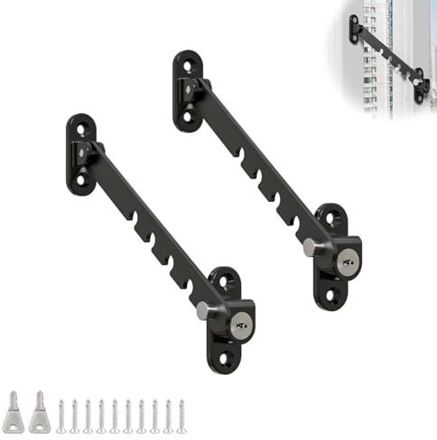0XBIT Limiteur de Fenêtre, 2 Pièces Verrouillable Entrebailleur Fenetre, Bloque Fenetre Ouverte en Acier Inoxydable, Réglable à Plusieurs Niveaux, pour la Plupart des Fenêtres