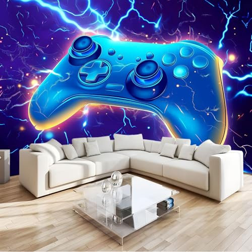 Blau Fototapete Gamepad-Controller Wandtapete Wohnzimmer 3D Effekt Schlafzimmer Tapeten Vliestapete Moderne Jungen Mädchen Flur Wandtapete Motivtapeten B200 x H140 cm