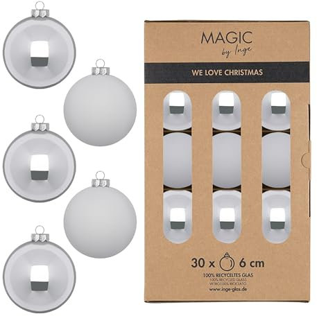 Weihnachtskugeln Glas 6cm 30 Stück - matt & glänzend - Christbaumkugeln Weihnachtsbaumkugeln für Weihnachten - Christbaumschmuck & Weihnachtsbaumschmuck - Snowy Clouds