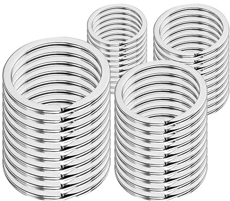 100 Stück Schlüsselringe 4 Größen Flache Schlüsselring(20mm, 25mm, 30mm, 32mm) Edelstahl Schlüsselanhänger Ringe mit Kunststoff Box Key Ring für Die Organisation von Haushaltsschlüsseln DIY Projekte