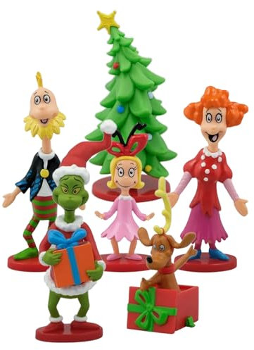 Ruz Weihnachtsfeiertagsfiguren-Set, Vinyl, 10,2–15,2 cm Höhe, Tischdekoration, Dr. Seuss The Grinch Set | (The Grinch)