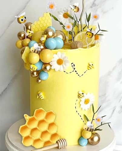 JeVenis Biene Tortendekorationen Biene Cupcake Topper Honigkamm Dekoration | Biene Tortendekorationen Biene Cupcake Topper Honigkamm Dekorationen Abejitas Para Decoracion Gänseblümchen Tortenaufleger