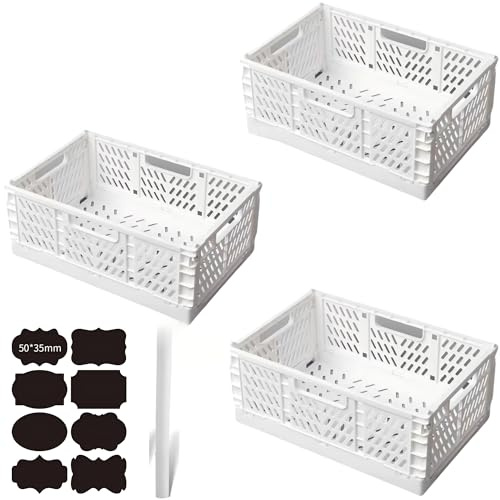 CNKHDZ 3 Stück Klappbox Klappkiste Weiß 42x28x16cm Klappboxen Faltbar Stabil Klappkorb Faltbar Klappkorb Aufbewahrungsbox Boxen Aufbewahrung für Küche,Arbeitszimmer,Büro