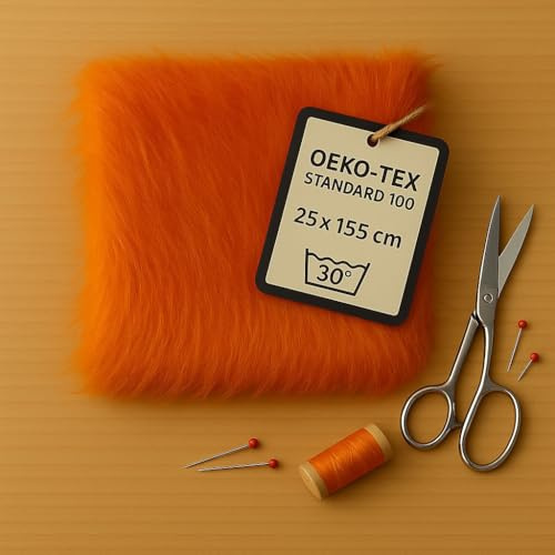 StoffBook orange kunstfell stoff teddyplüsch fellborte fellstreifen bastel fell fellband zum nähen & basteln, plüschstoff für dekorationen, diy, kinder mode, b707