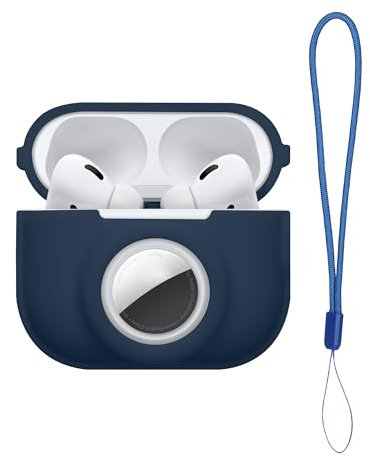 kwmobile 2-in1 Hülle kompatibel mit Apple Airpods Pro 2 und AirTag - Kopfhörer Case - Weiches Silikon Cover - Schutzhülle mit Karabiner - Dunkelblau