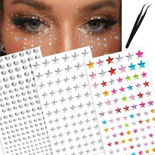 CharmeFleur Glitzer Gesicht, Gesichtsgems, Stern Festival Schmuck Selbstklebend Gesichtsschmuck Haar-Gems Strasssteine, Rave Accessoires Gesichts-Glitzer, Strass-Stickers für Gesicht, Auge
