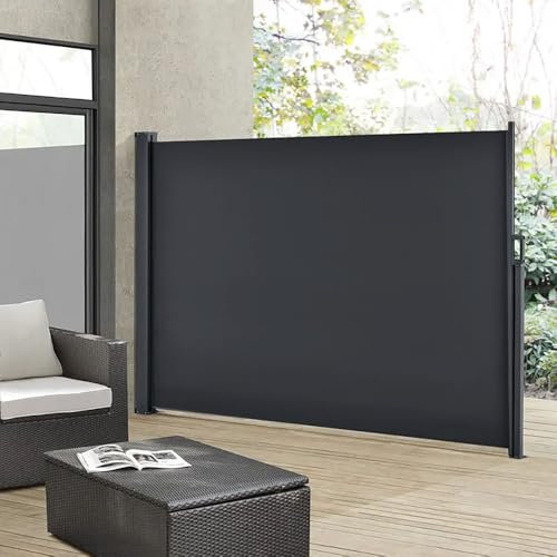 DKIEI Retractable Side Awning 4 X 1.8M, Outdoor Garden Privacy Screen Panels, Balcony Sunshade Screening Divider with UV and Rain Resistance for Garden/Patio/Pool, Dark Grey
