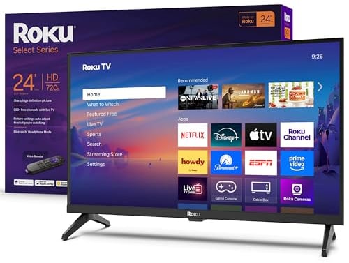 Roku Smart TV – 24-Inch Select Series, 720p HD TV – Roku TV with Voice Remote – Flat Screen LED Television with Wi-Fi for Streaming Live Local News, Sports, Family Entertainment