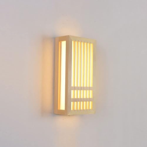Aplique de pared de madera japonés, lámpara de pared de noche LED, luz de linterna Shoji minimalista, iluminación de acento de estilo zen Japandi para sala de estar, pasillo, escalera, decoración de c