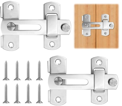AOOSU 2PCS Sliding Door Lock, Door Bolt Latch, Stainless Steel Gate Latch, Flip Slide Latch Hardware, Latch Lock, Lock Latch for Door, Wine Cabinet, Bathroom, Garage, Garden, Silver,180°