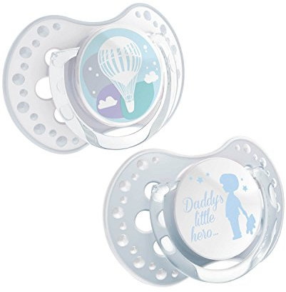 LOVI 2x dynamischer Silikon-Schnuller | ab 6 bis 18 Monate | Hygienische Abdeckung | Komfortabler Ring zum greifen | Schützt den Saugreflex | Leuchtschnuller | BPA frei | Pride&Joy Boy | Grau