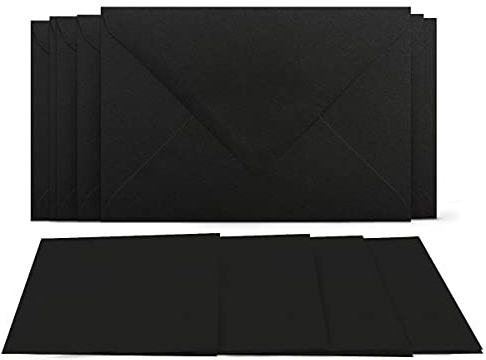 25 Klappkarten mit Umschlägen Set Schwarz - DIN A6 Blanko Doppelkarten 14,8 x 21 cm (160 g/m²) - DIN C6 Umschlag 11,4 x 16,2 cm (80 g/m²) Nassklebung - Grußkarten Einladungskarten Hochzeit