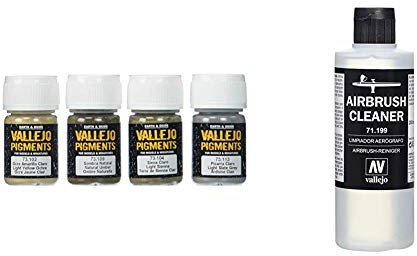 Acrylicos VallejoMud & Sand Pigments Set & Vallejo Model Air 200 ml Airbrush Cleaner