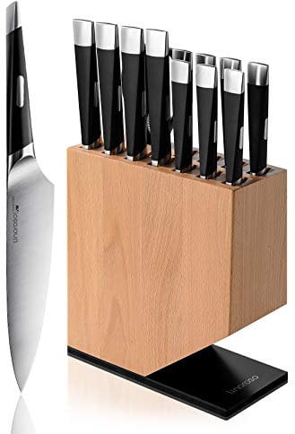 Linoroso Knife Set of 12 Ultra Sharp Multifunctional Kitchen Knives Sets Forged from German High Carbon Stainless Steel with Exquisite Beech Wood Knifes Block Ergonomic Handle - MAKO Series