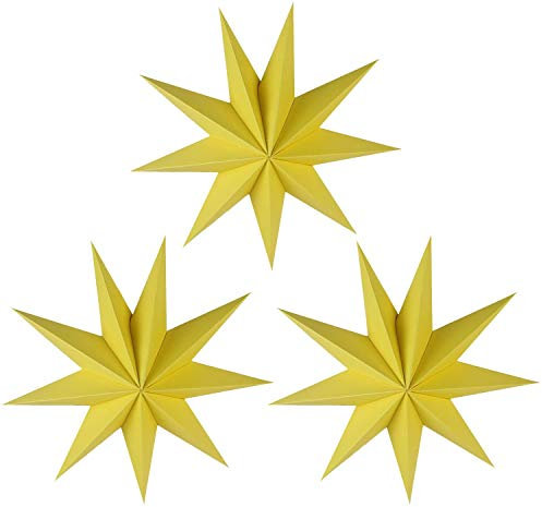 3 Stück 9 Sternpapier Sternlaternen 12 Zoll 13D-Papier hängen Weihnachtsdekorationen Hochzeit Geburtstag Baby-Dusche Zimmer Weihnachtsschmuck Partyzubehör(Gelb)