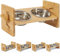 Dog Raised Food Bowl Stand: Height Adjustable Bamboo Elevated Cat Feeder with 2 Stainless Bowls for Small Puppies Pets
