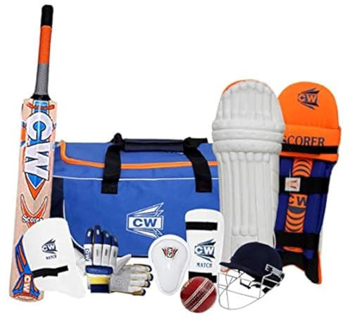 CW SCOREMASTER Hervorragende Qualität Cricket-Set für Herren Erwachsene Cricket-Kit Batsmen Schutzset Schlagausrüstung Club Coaching Kit Komplettes Senior Kit
