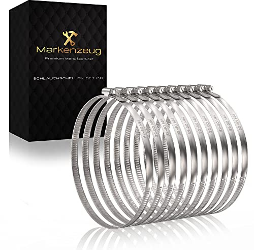 MARKENZEUG Premium Schlauchschellen Set I Edelstahl-Schlauchschellen I Rohrschellen I Schraubschellen rostfrei I Für Waschmaschine & Pool oder Auto I 50-70mm Durchmesser I 10er Set