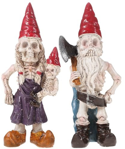 2 Stücke Skelett Figuren Halloween Klein, Garten Deko Figuren Zwerg, Draußen Klein Harz Schädel Garten Figuren Grusel Gartendeko für Party Hof Tischdeko
