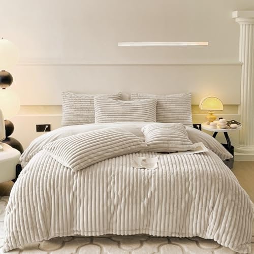 Flauschige Bettwäsche Plüsch Kuschel Fleece Flanell Kunstfell Extra Warm für Winter mit Kissenbezug 80x80 und Reißverschluss (Taupe, 135x200cm + 80x80cm 2tlg)