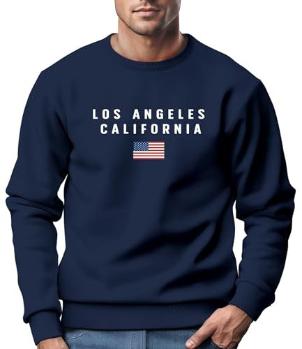 Neverless® Sweatshirt Herren Bedruckt Schriftzug California Los Angeles USA Amerika Flagge Rundhals-Pullover Navy 3XL