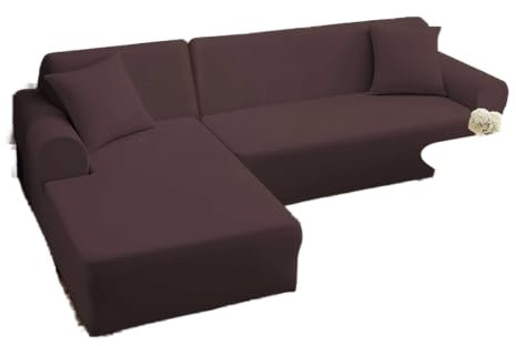 HEYOMART Sofabezug Ecksofa L Form Stretch Sofa Überzug Universal Couchbezug Für 1/2/3/4 Sitzer - 3 Sitzer, Braun (L Form Ecksofa Erfordert Zwei)