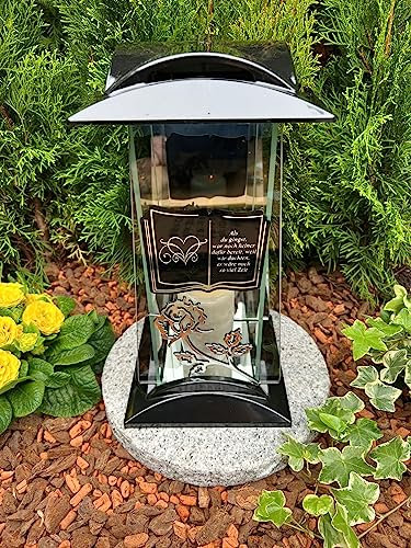 Grablampe Laterne Grablicht mit Motiv und Spruch - Als du gingst, war noch keiner dafür bereit... - Grabkerze 32 cm H. Grabschmuck Neue Model ohne Sockel.