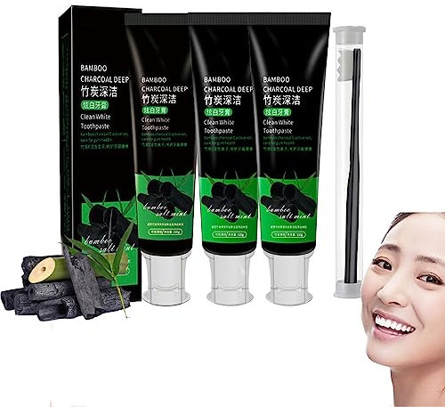 Qosneoun Yanjiayi Bamboo Charcoal Deep Toothpaste, Yanjiayi Clean White Toothpaste, Activated Charcoal Deep Clean White Toothpaste, Remove Tooth Stains Fresh Breath (3 Pcs)