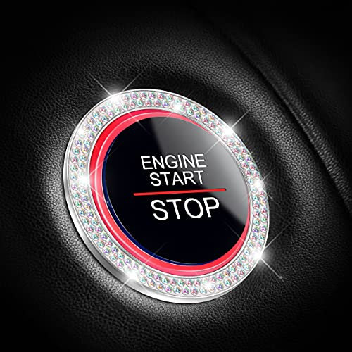 CGEAMDY 2 Stück Auto Motor Start Stop Button Ring, Universal Auto Kristall Strass Motor Starter Dekoration Ring, Auto Startknopf Dekorationsring Autoinnenraum (AB)