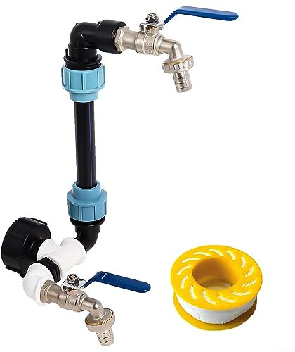 IBC Ton Raccordi per tonnellate Raccordi per barile, Attrezzature per irrigazione da giardino, Accessori per barili di pioggia, Raccordi Un barile sollevato con due rubinetti in ottone