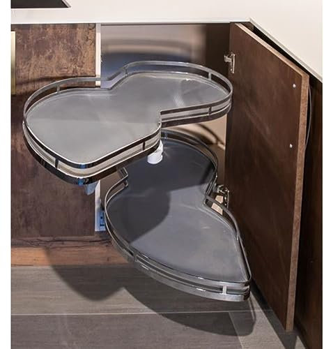 Organizador DE RINCÓN de Cocina para Armario de 900mm – 2 bandejas – Cierre Suave – RINCONERO con Apertura para Muebles de Derecha y Muebles de Izquierda – Color Gris (Derecha)