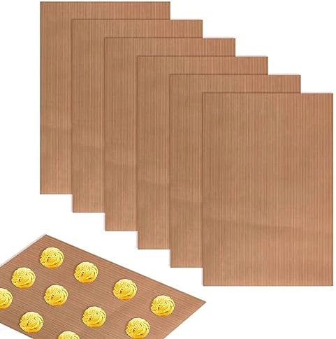 SKHAOVS 6 Piezas Alfombrillas Hornear Antiadherentes 30 x 40 cm Papel de Horno Reutilizable, Resistente al Calor Teflón de lámina de Hornear para Pan, Galletas, Carne, Pescado
