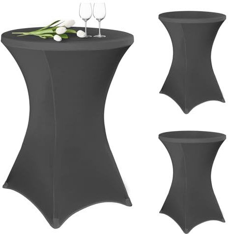 3 Stück Stehtisch Hussen 80cm,Hussen Stehtische Dunkelgrau für Ø 80-85 cm Stehtische und Bistrotische, Stretch-Tischdecke mit Fußtaschen für Hochzeit Geburtstagsfeier Bankett(80 cm, Dunkelgrau)