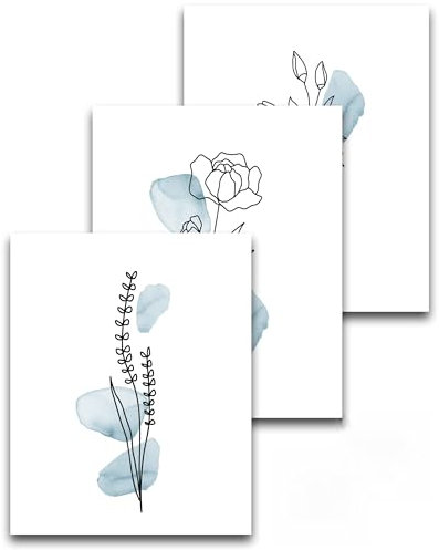 HesenDot Unframed Blue Floral Wall Art Set of 3,30x40cm Boho Flower Canvas Prints,Minimalist Botanical Posters Home Decoration for Bathroom Living Room Bedroom Girl Room
