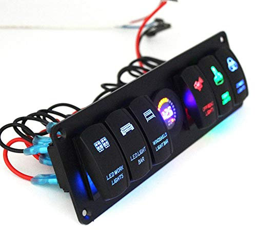 Pannello interruttori a bilanciere impermeabile a 6 canali con voltmetro digitale a LED - Pannello interruttori a levetta per auto, camper, veicoli marini, camion, barche e applicazioni fuoristrada