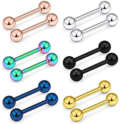 Generic 6 STÜCKE Titan Zungenringe Bunte Zunge Langhantel Zunge Piercing Schmuck 12mm 14mm 16mm 18mm 11g
