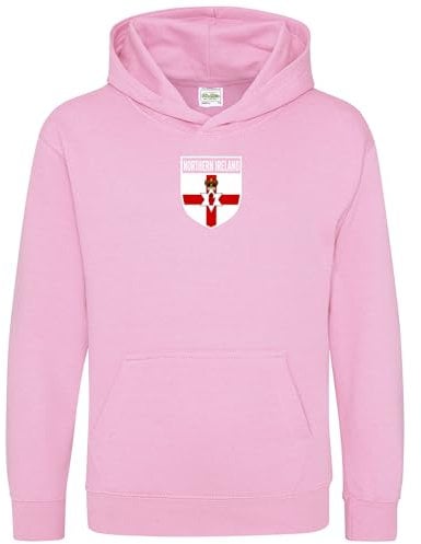 Purple Print House Northern Ireland Badge Kids Hoodie Boys Girls Irish Football Hooded Top, 7-8 Years, Light Pink