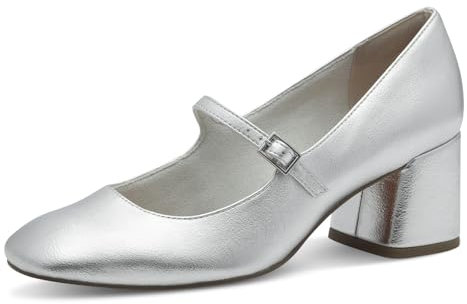 MARCO TOZZI Damen Mary Janes mit Riemen mit Blockabsatz, Silber (Silver), 37 EU