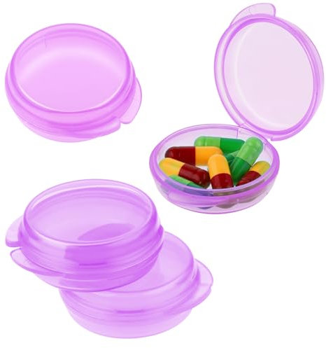 4 Pcs Mini Pill Organizer Small Pill Box Cute Portable Pill Case for Pocket Purse Travel Storage Containers Earplug Case Medicine Dispenser Vitamin Holder (4 Purple)