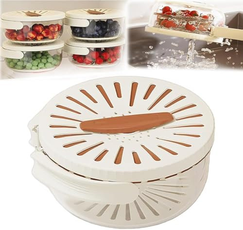 Cuencos de limpieza de frutas y verduras multifuncionales, contenedores de drenaje de frutas en dos en uno, cestas de drenaje de fregadero de cocina, colanders de cocina y filtros (Brown)