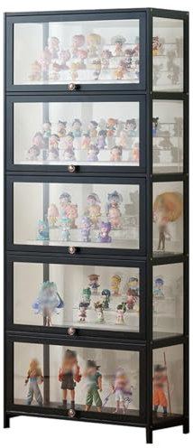 errtsdb 70x33x172cm vitrine Glas, 5 Schicht vitrinenschrank, vitrine glasvitrine stehend vitrinenschrank Wohnzimmer vitrine acryl für Schlafzimme Eckvitrine, Schwarz/Von Allen Seiten transparent