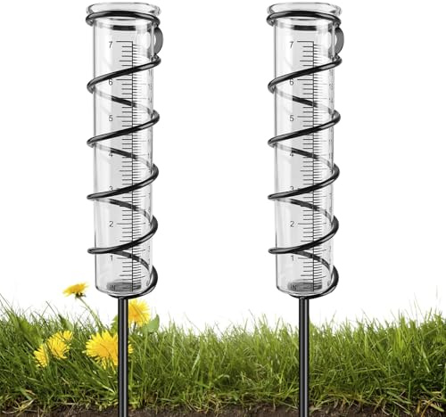 VEGOATY Niederschlagsmesser: 2 Stück 7 Zoll Frostsicher Glas, Niederschlagsmesser mit Erdspieß, Regenwassermesser für Garten, Hof, Deck, Rasen, Landschaft, Flexibel platzierbar Garten Dekoration
