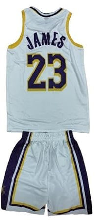 Amdrabola Lakers Lebron James #23 Basketball Kinder Trikot Bausatz, Weiss, Komm mit Shorts Basketballfans #23 (176,Weiss)
