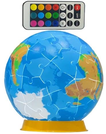 Uitseld 3D Puzzles Global | Light Up 3D Globe Jigsaw Construction Kit | Battery-powered, With Remote Control Desk Decoration For Kid, Children, Boys, Girls, Teens