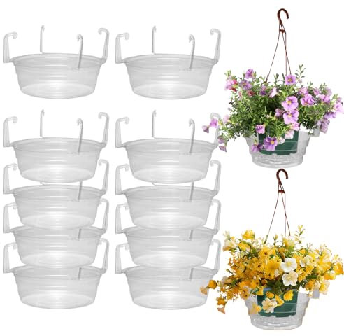 Hanging Basket Water Catcher 10Pcs 12 Inch Hanging Basket Drip Pan with Built-in Hooks Hanging Plant Water Catcher for Indoor & Outdoor