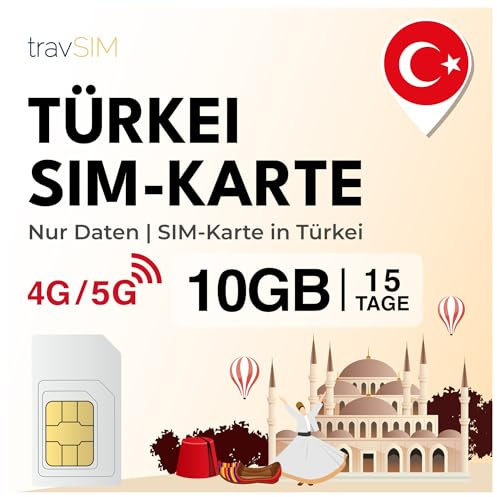 travSIM Tarjeta SIM de Turquía | 15 días – 10 GB de Datos SIM | Datos de Alta Velocidad 5G/4G | Acceso Ilimitado a Internet para Google, Facebook, Whatsapp, Instagram y más