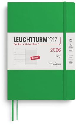 LEUCHTTURM1917 372678 Wochenkalender & Notizbuch Medium (A5) 2026, Softcover, Spring Leaf, Englisch