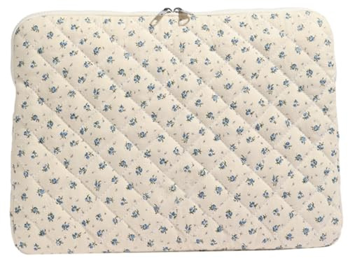 Puffy Laptop Sleeve 13 Soft Cute Laptop Case with Zipper Floral Quilted Aesthetic Tablet Sleeve for Notebook 13'' 12'', Blue